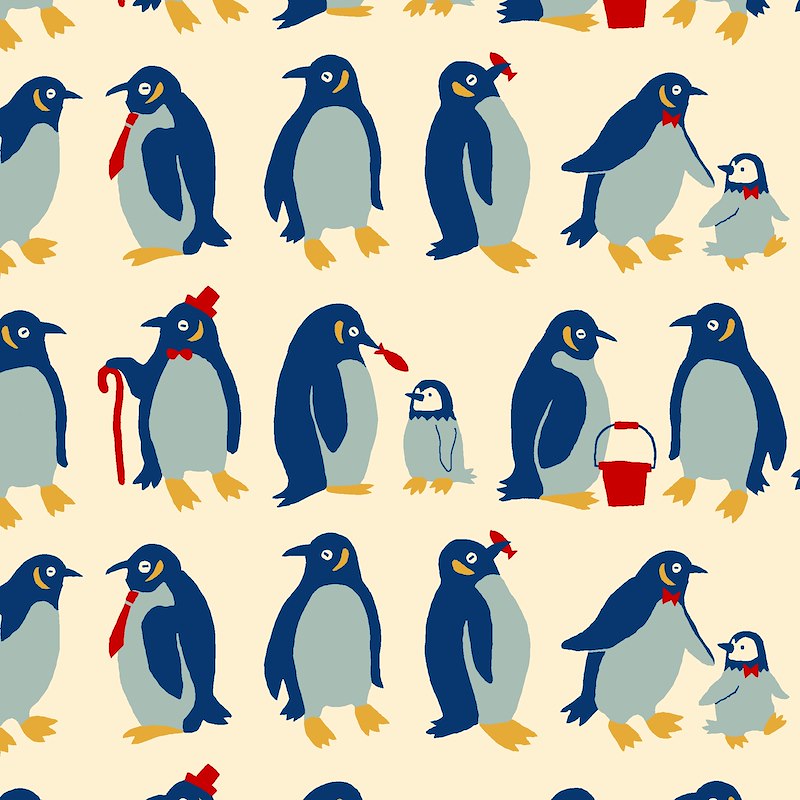 Printed Oxford Cotton Drill Penguins by Cosmo textiles (sold in 25cm increments)