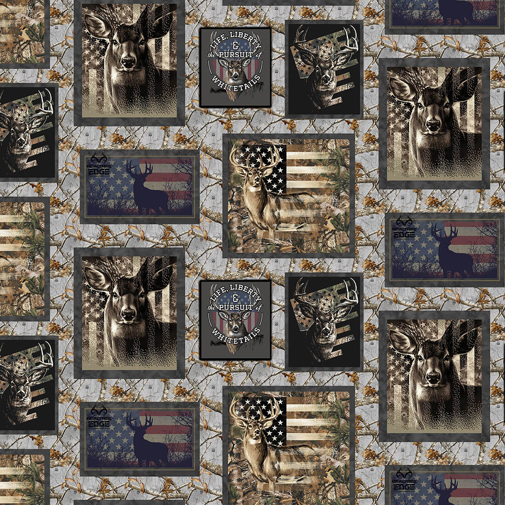 Realtree Deer Camo Patriotic Patch Sykel Enterprises Cotton Fabric SYK-10452