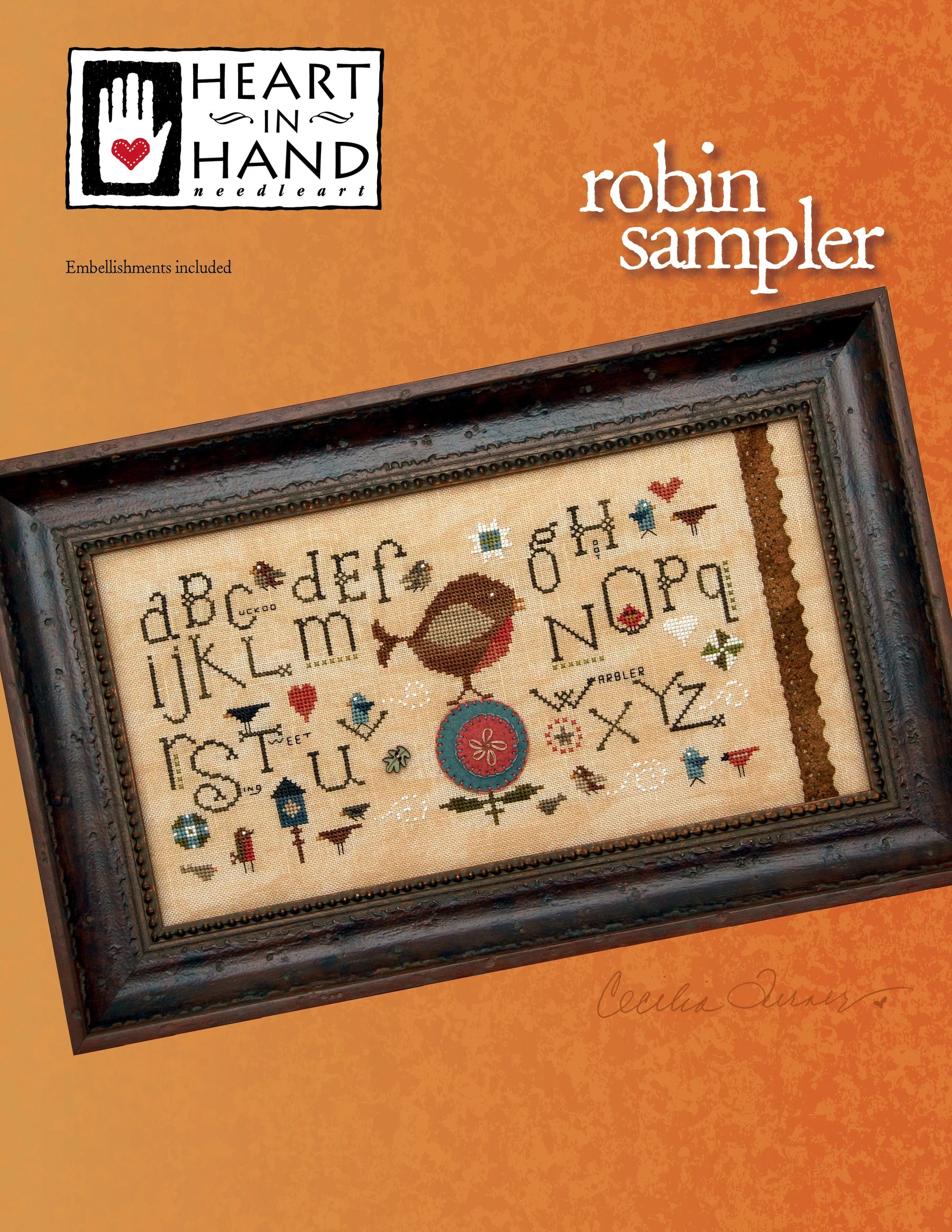Robin Sampler Cross Stitch Pattern Heart in Hand