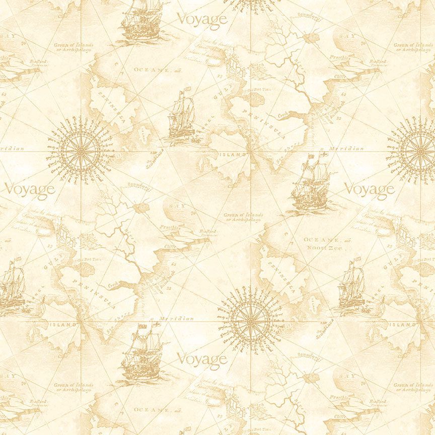 Beacon of Light - Natural Sea Map #CD3766-NATURAL- Quilting Fabric