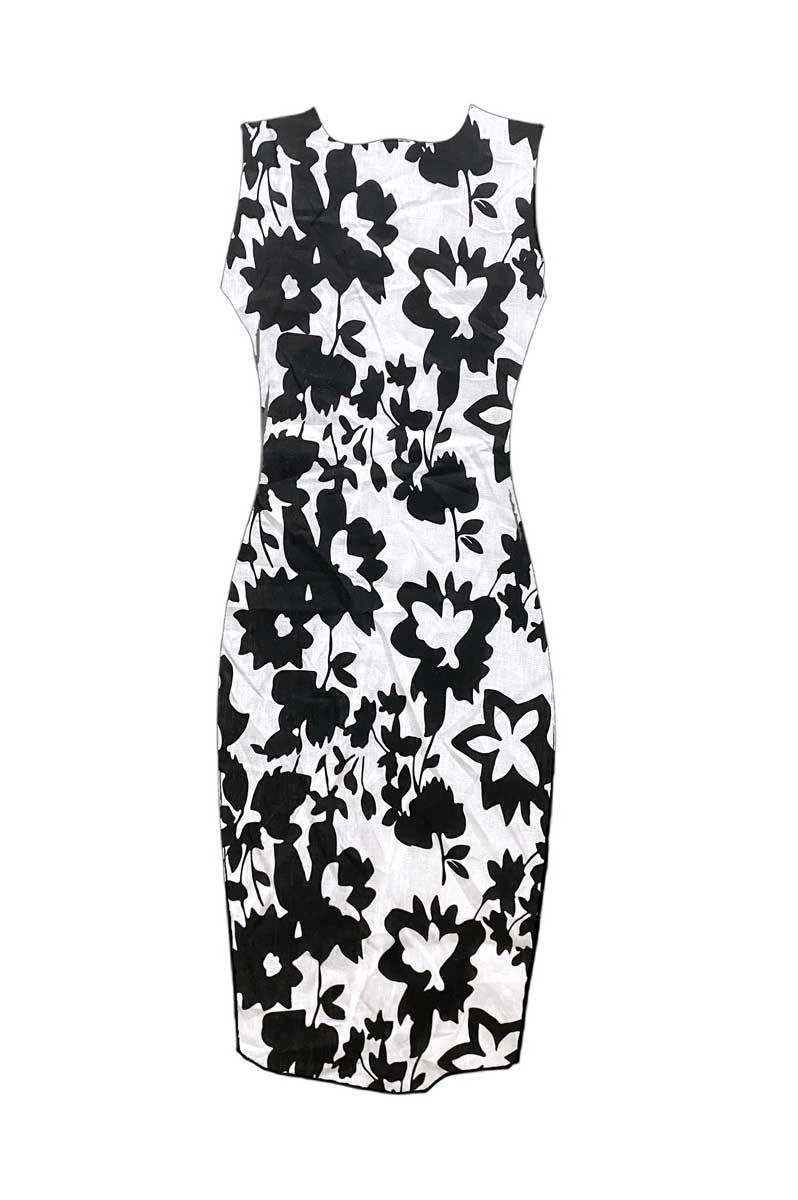 Imported Linen - Black and White Floral - Printed Linen Fabric