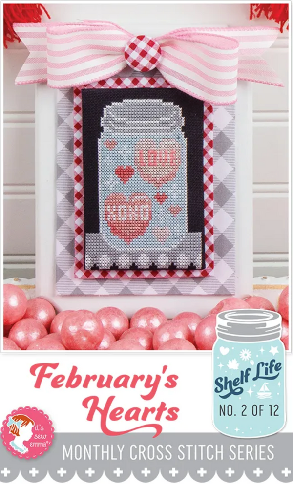February's Hearts Shelf Life Cross Stitch by It's Sew Emma - Paper Pattern