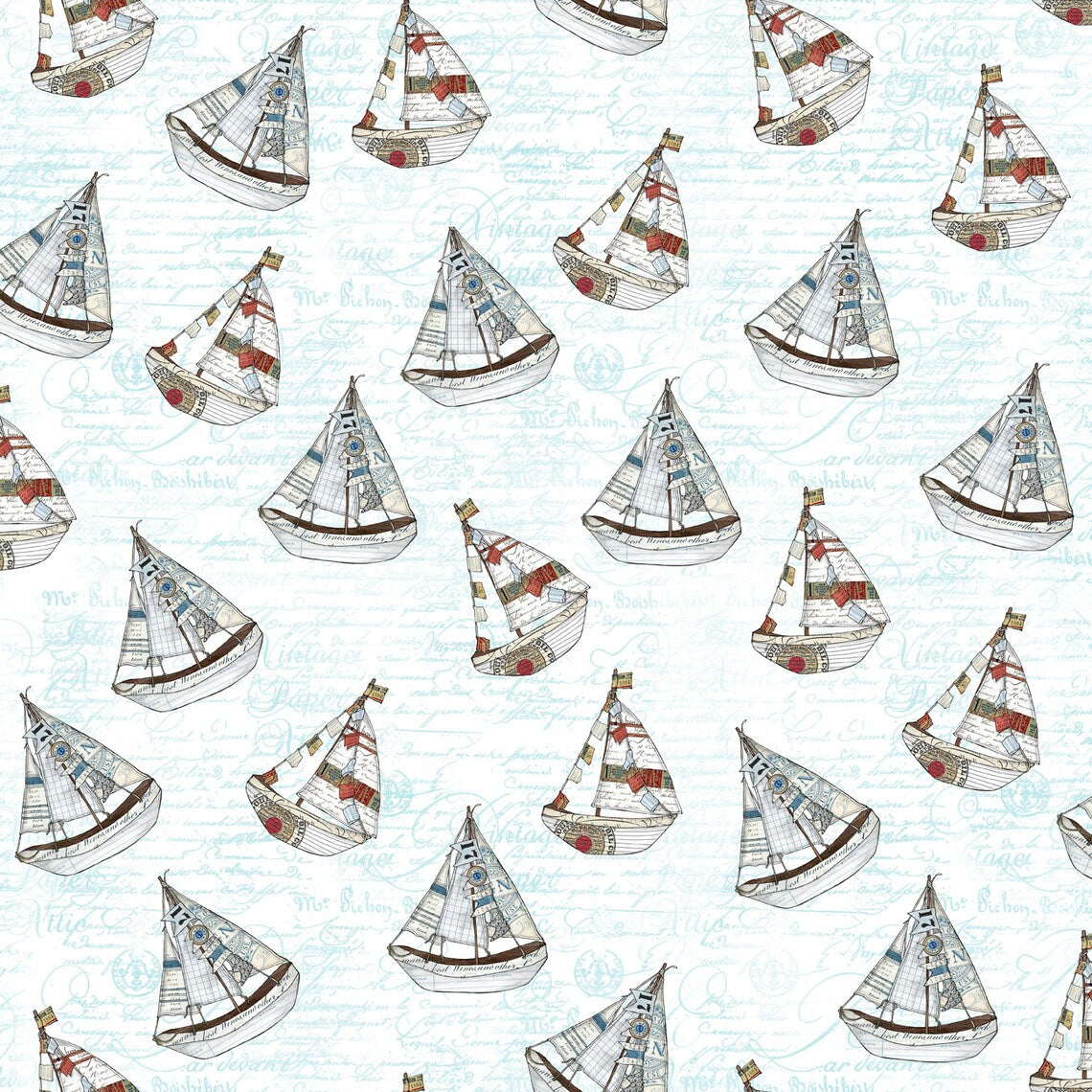 Set Sail Large Sailboats White Christine Anderson Quilting Treasures Cotton Fabric