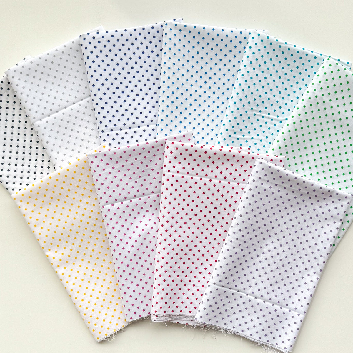 Baby Dots on white - Fat Quarter PROMO Bundle - (10) 18" x 22" pieces - DOTS & STRIPES & MORE Fabric Collection - Quilting Treasures