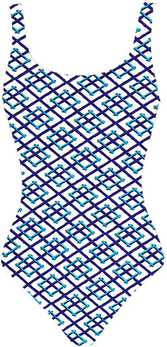 Swim & Sport Print Fabric - Purple-Blue Diamonds