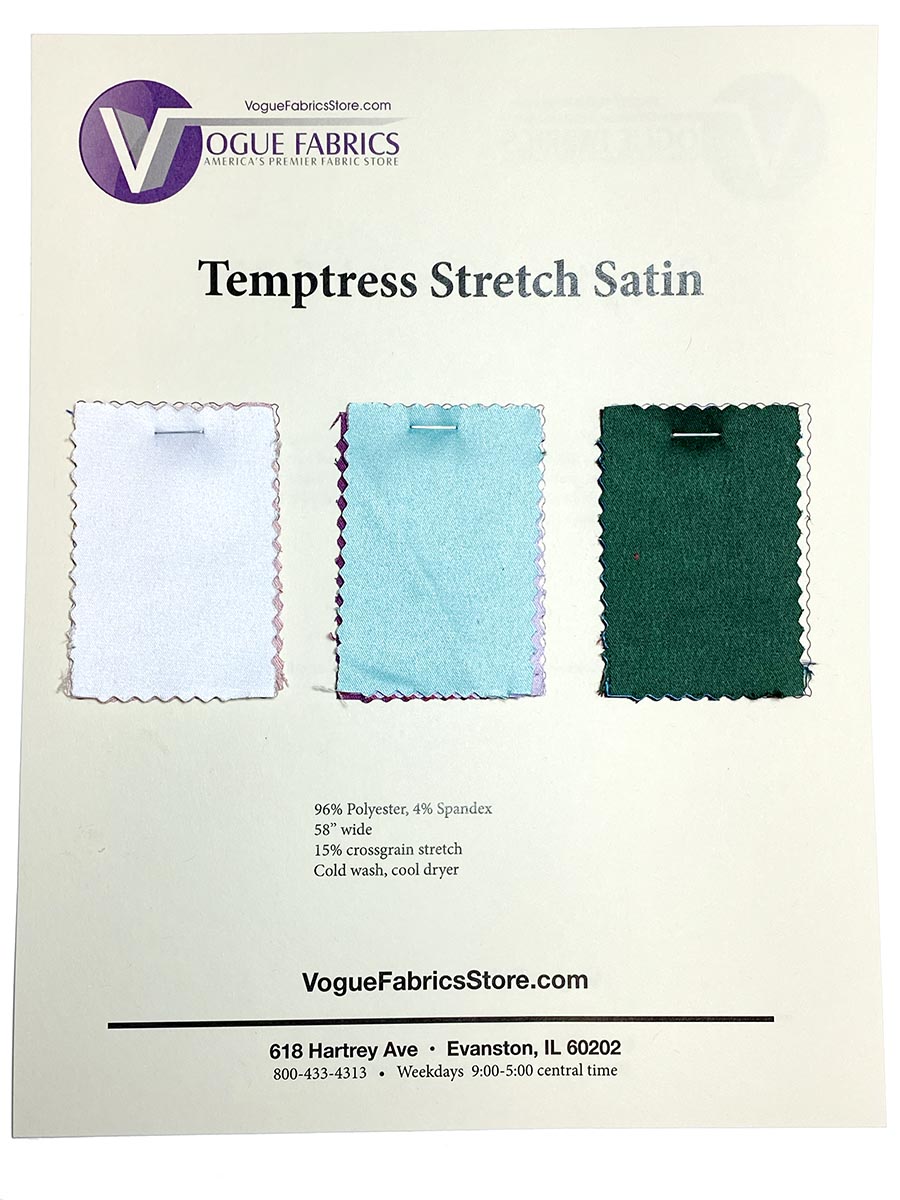 Color Card - Temptress Stretch Satin - Fabric Swatches ***Temporarily out of Stock***