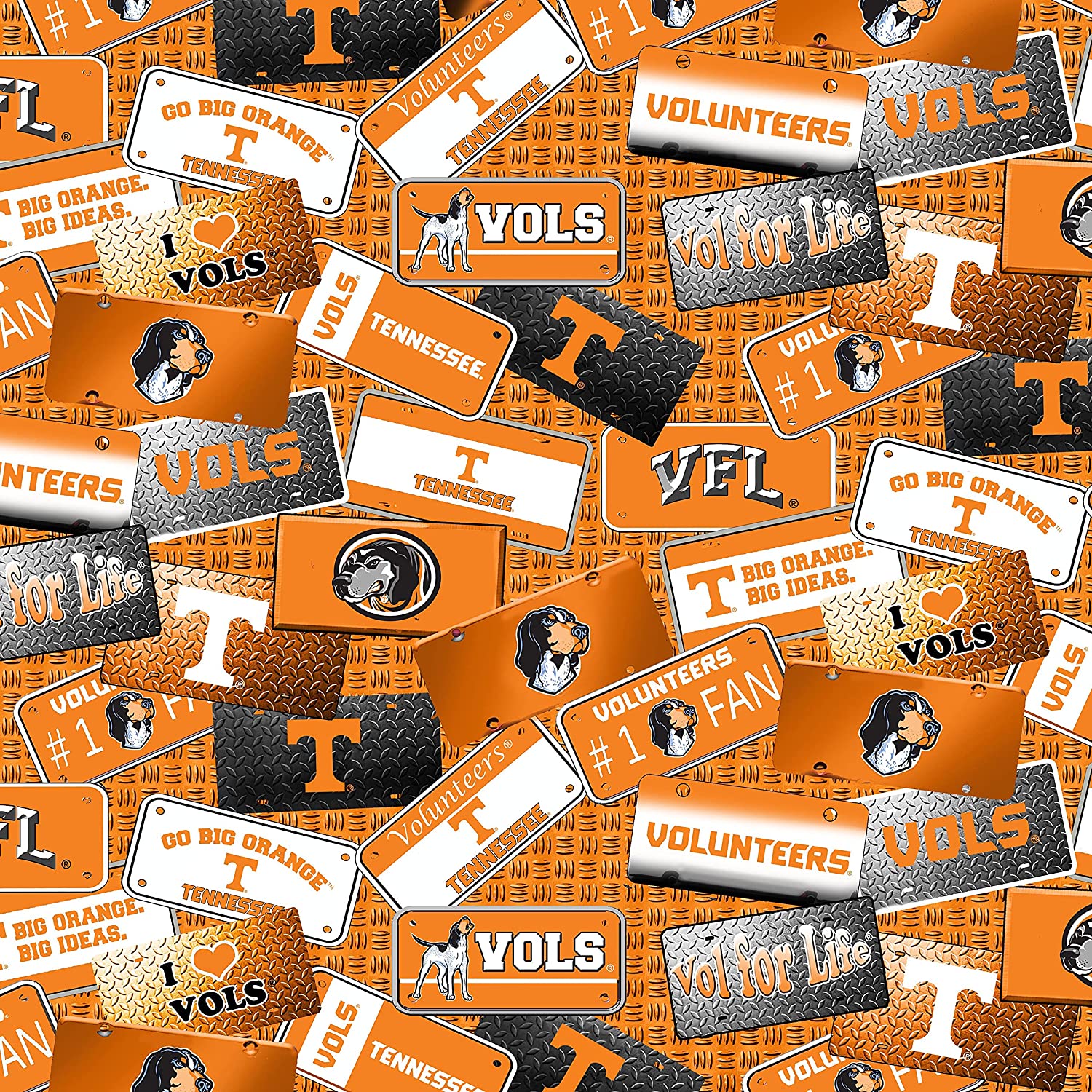 Tennessee University Vols (Volunteers) NCAA College License Plate Sykel Cotton Fabric TENN-1210