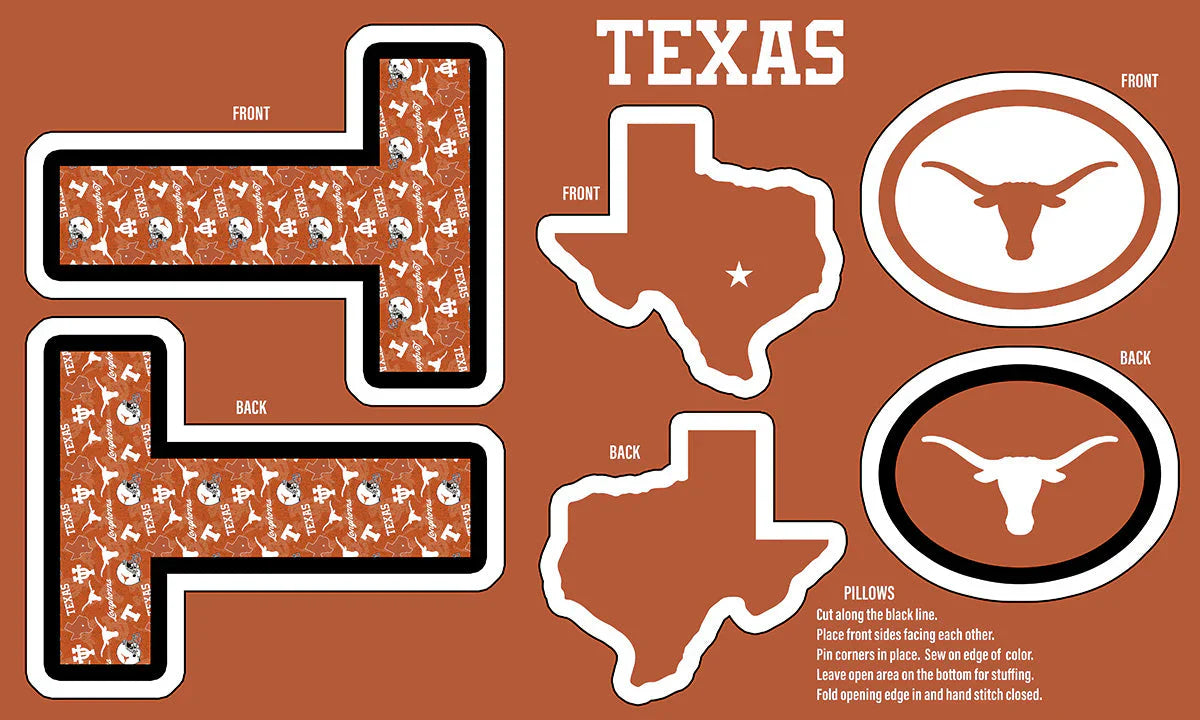 Texas Longhorns NCAA Collegiate Pillow Project 36 x 60 inches Sykel Polyester Minky Fabric TX-1359