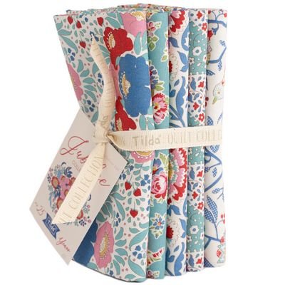 Tilda Jubilee Fat Quarter Bundle Teal and White 5pc TIL300185