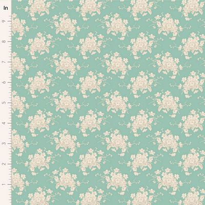 Tilda Sunday Brunch - White Flower Teal fabric