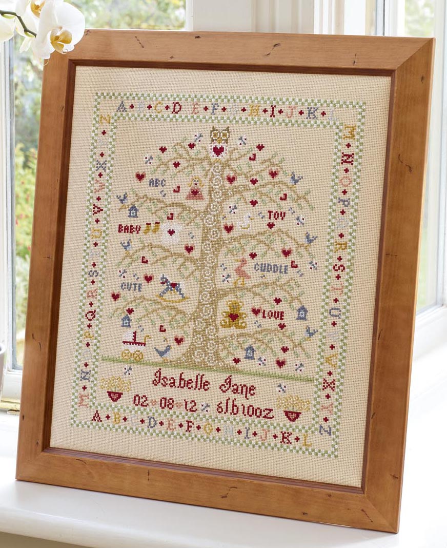 Tree A-Z Birth Sampler - Girl Cross Stitch Kit Historical Sampler Company