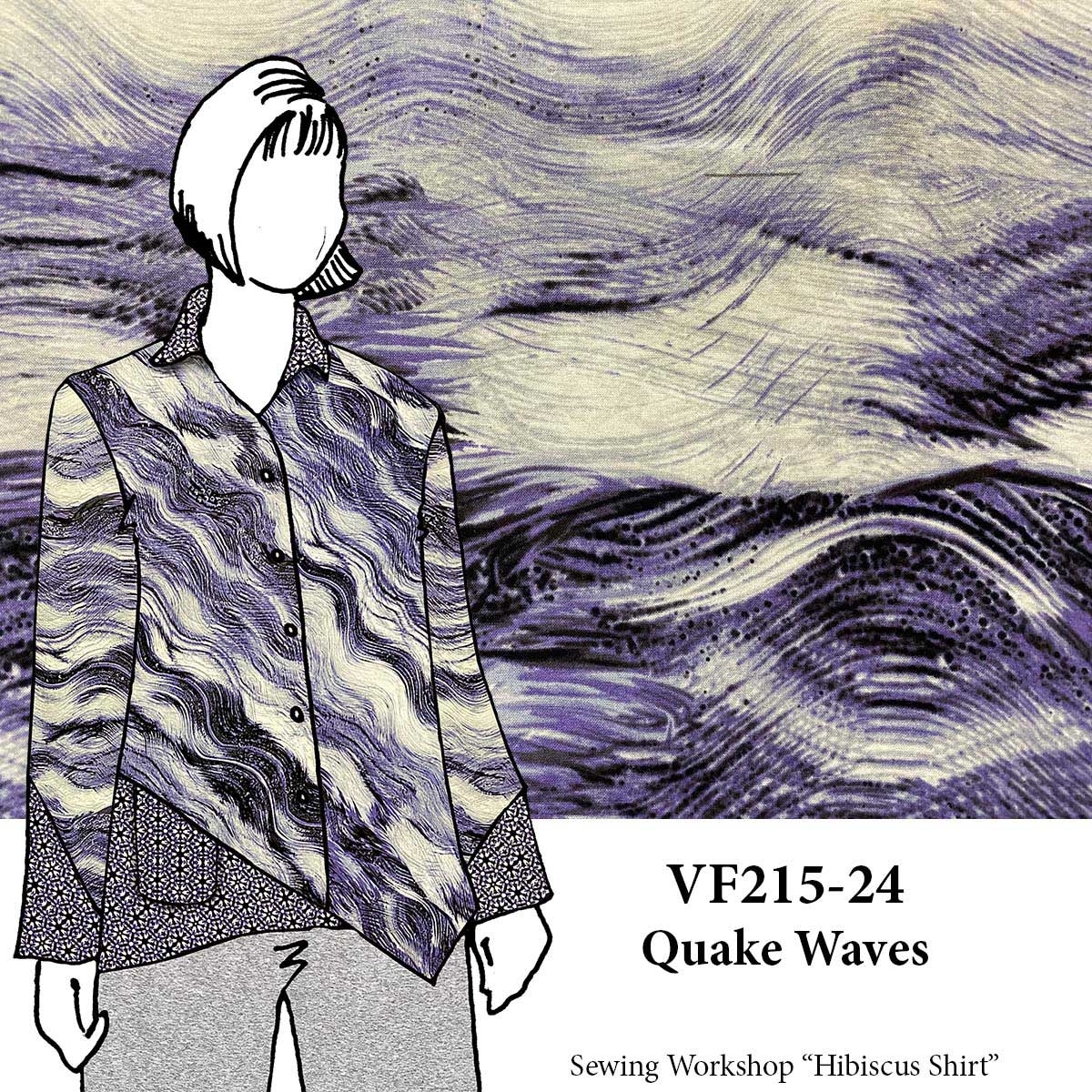 SR215-24 Quake Waves - Designer Combed Cotton Shirting with Grey-Purple-Black Large Print Fabric by Tori Richard