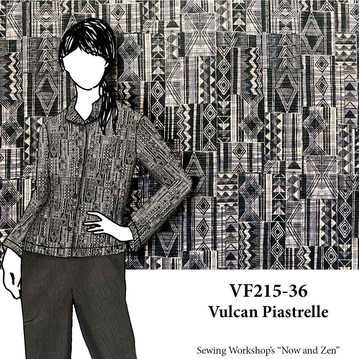 SR215-36 Vulcan Piastrelle - Combed Cotton Shirting Fabric with Geometric Shades of Grey by Tori Richard