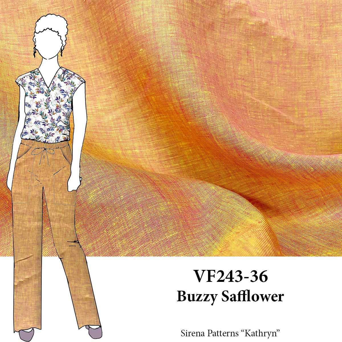 VF243-36 Buzzy Safflower - Cross-woven Fuchsia-Gold 64” Linen Fabric