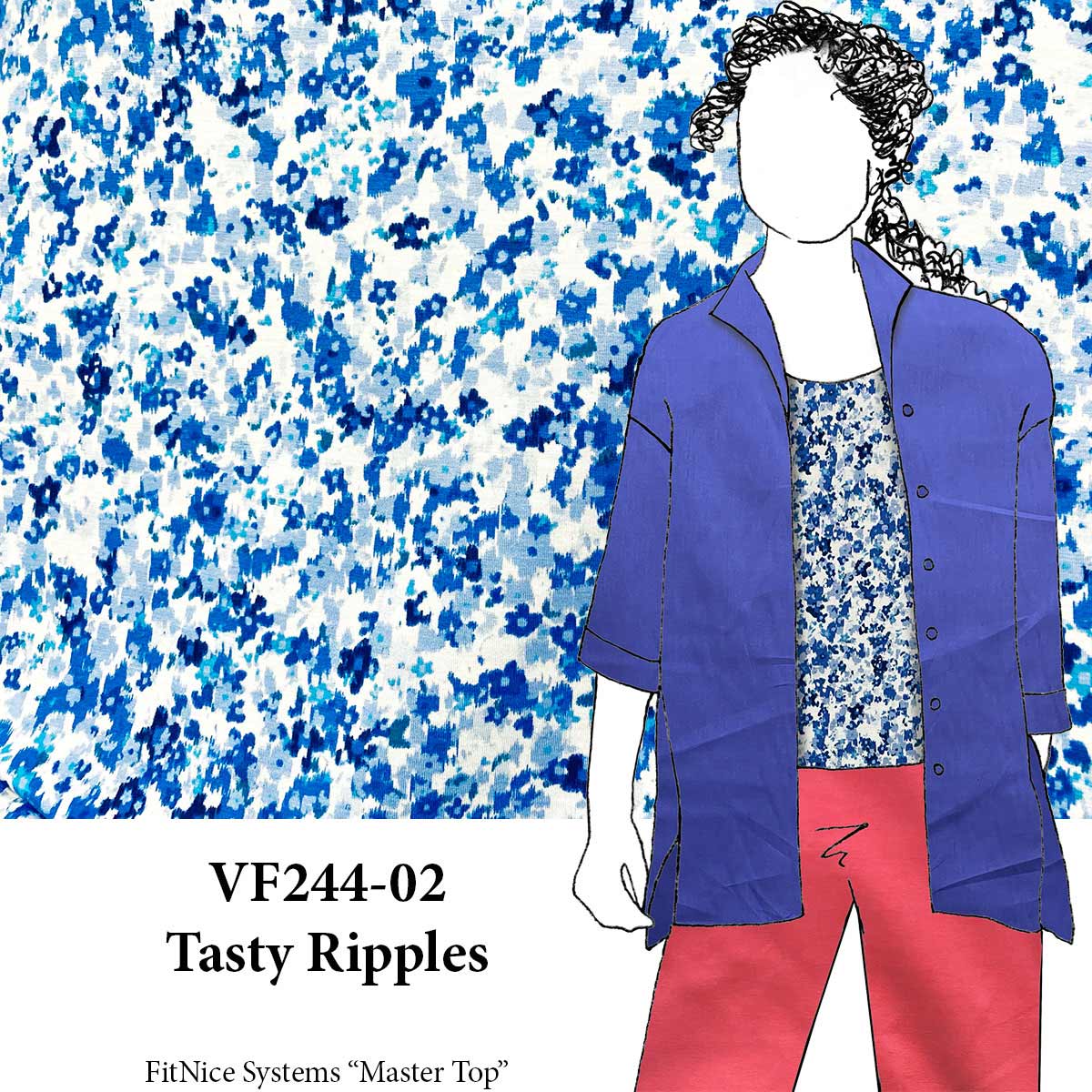 VF244-02 Tasty Ripples - Blue Abstract 66" Rayon Jersey Fabric