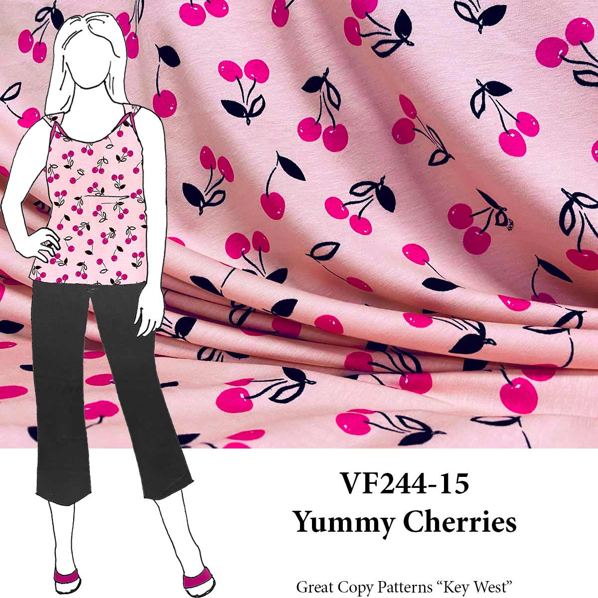 VF244-15 Yummy Cherries - DKNY Cotton-Rayon Jersey Fabric
