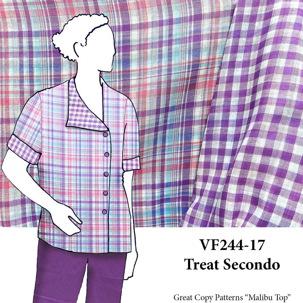 VF244-17 Treat Secondo - Reversible Double-Layer Cotton Gauze Fabric in Iris and Coral