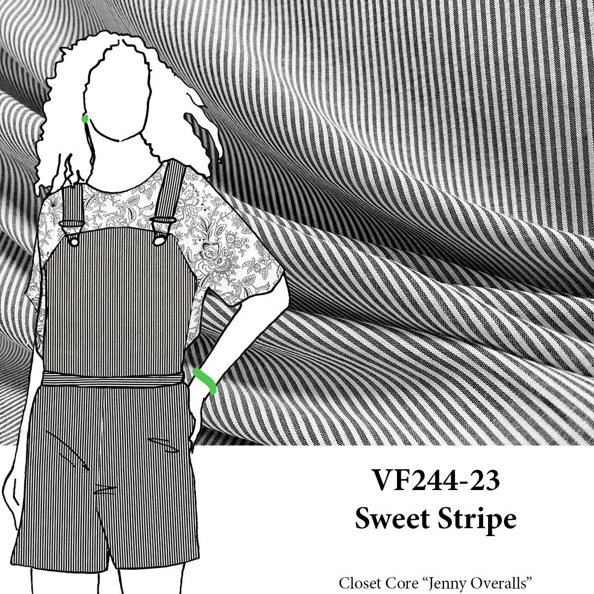 VF244-23 Sweet Stripe - Black and White Hickory Stripe Fabric