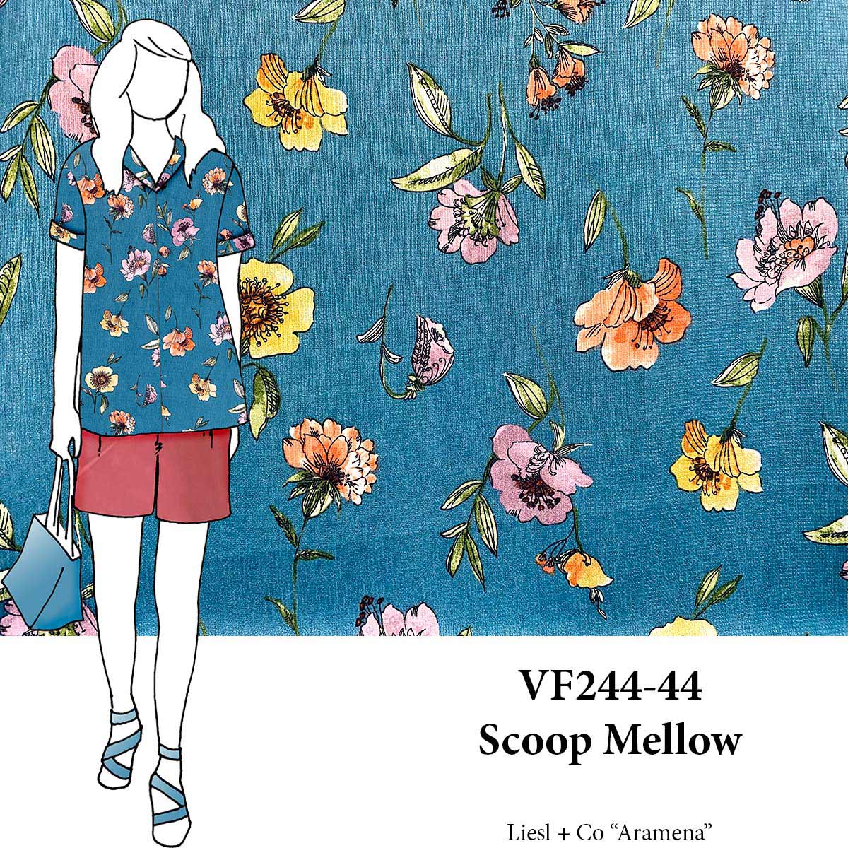 VF244-44 Scoop Mellow - Floral Supple Polyester Barkcloth Fabric