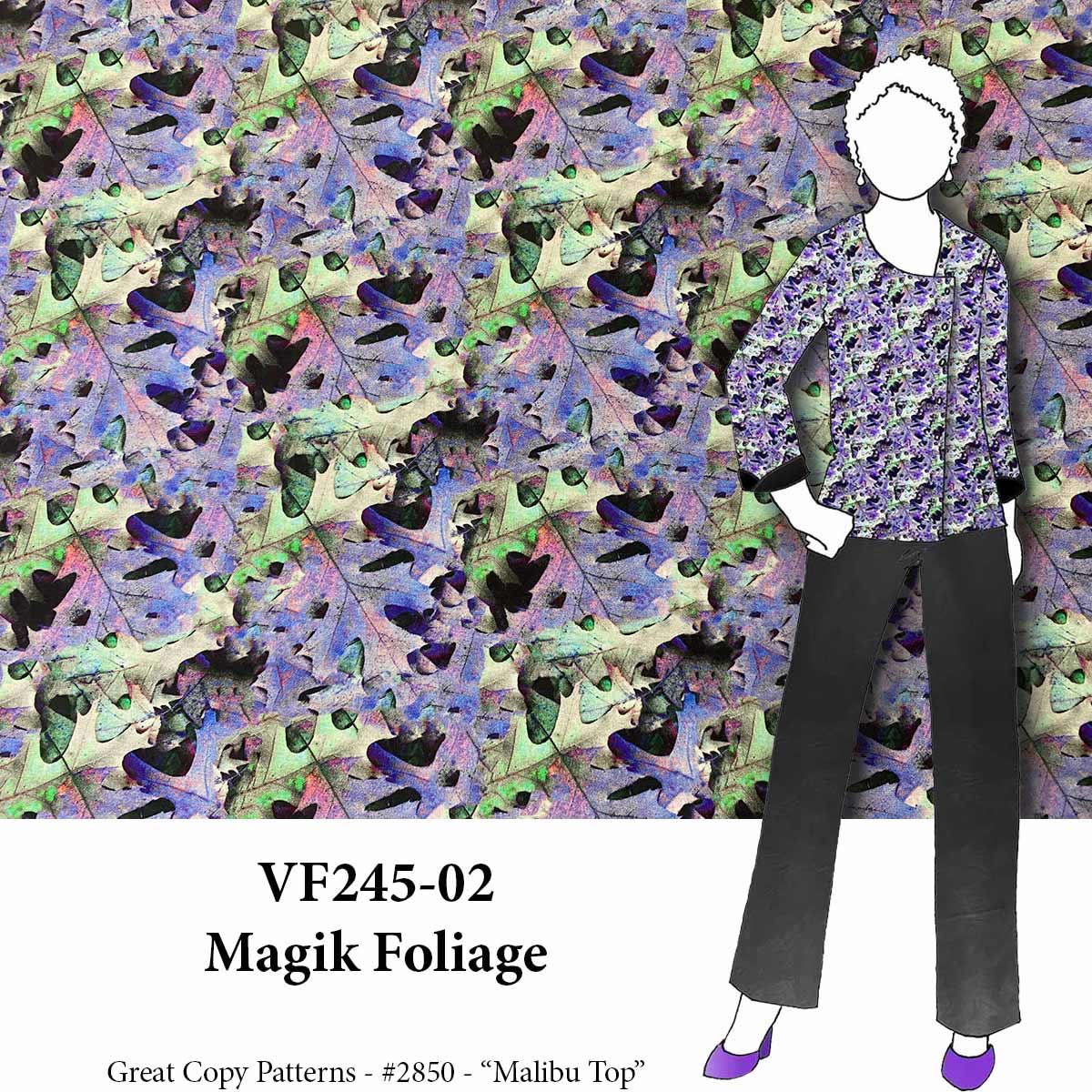 VF245-02 Magik Foliage - Purple and Green Challis Fabric