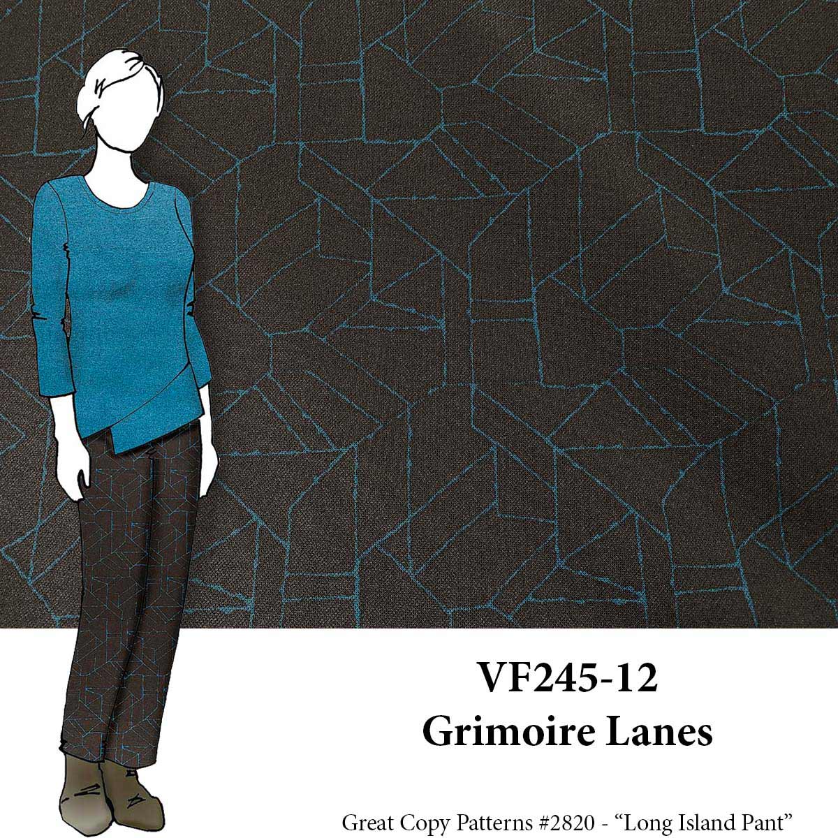 VF245-12 Grimoire Lanes - Brown & Blue Geometric Double-Knit Fabric