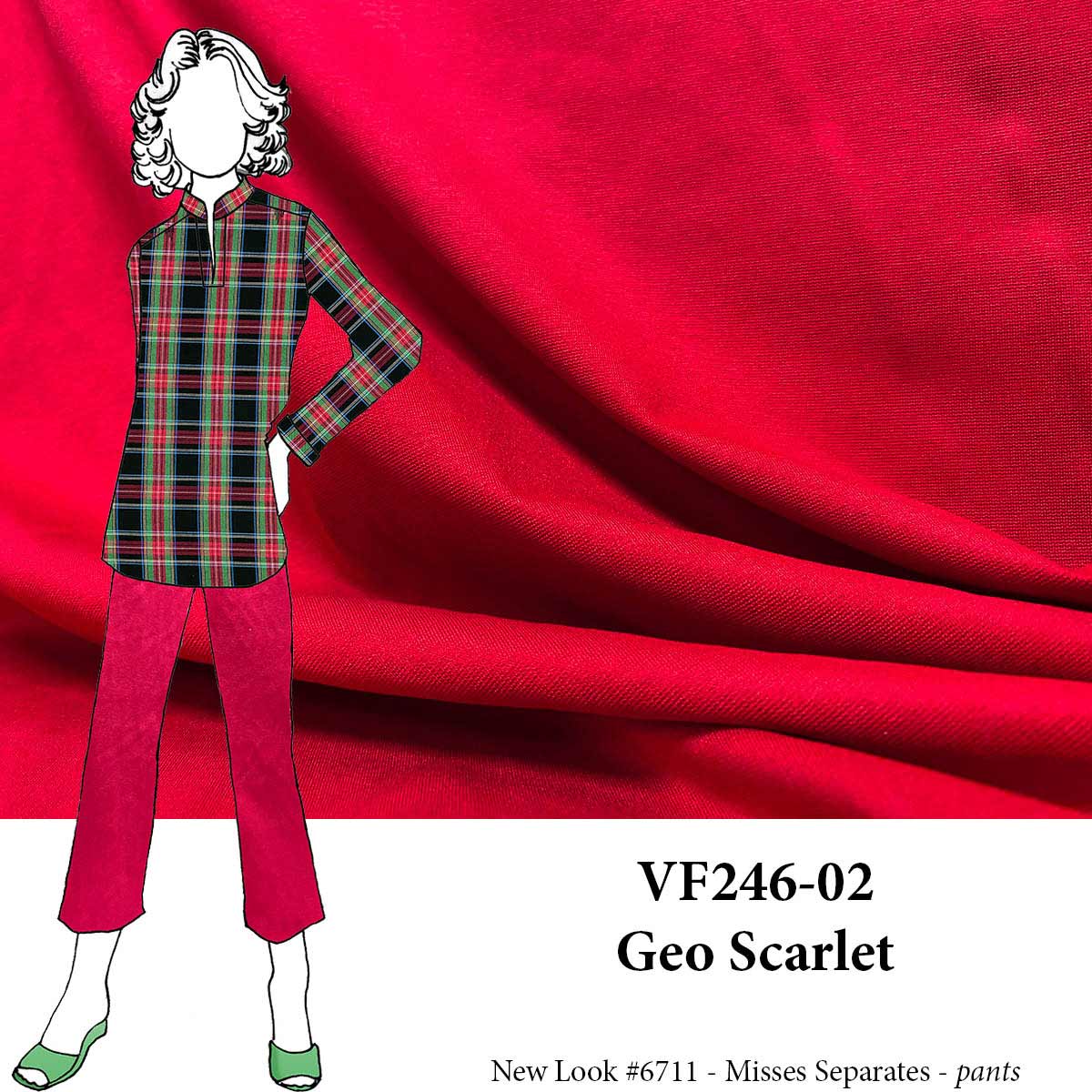VF246-02 Geo Scarlet - Firm Red Italian Double Jersey Fabric