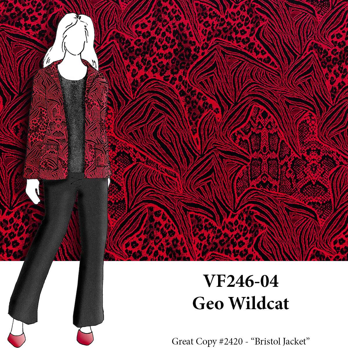 VF246-04 Geo Wildcat - Red & Black Designer Textured Knit Fabric