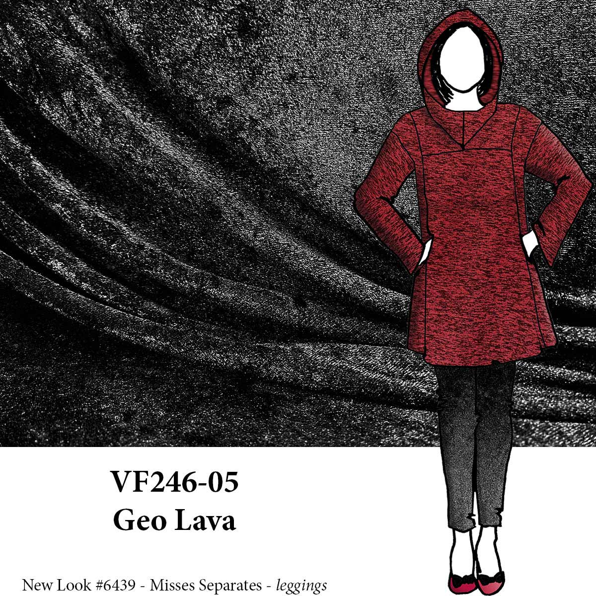 VF246-05 Geo Lava - Black Panne Velour Knit Fabric
