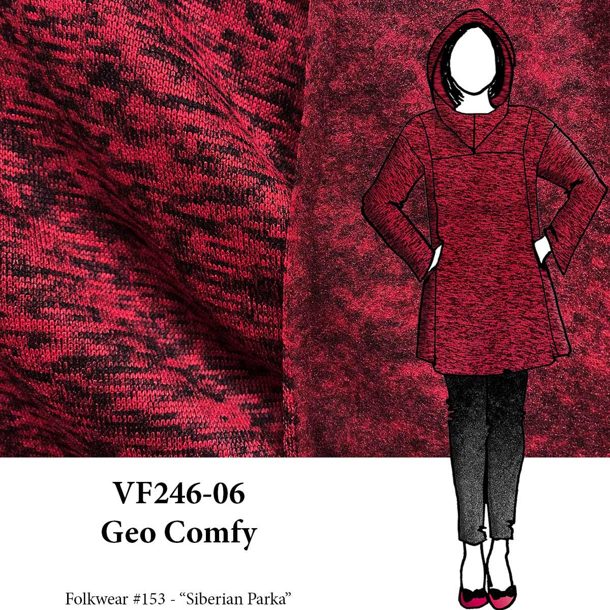 VF246-06 Geo Comfy - Red & Black Sweater Knit Fleece Fabric