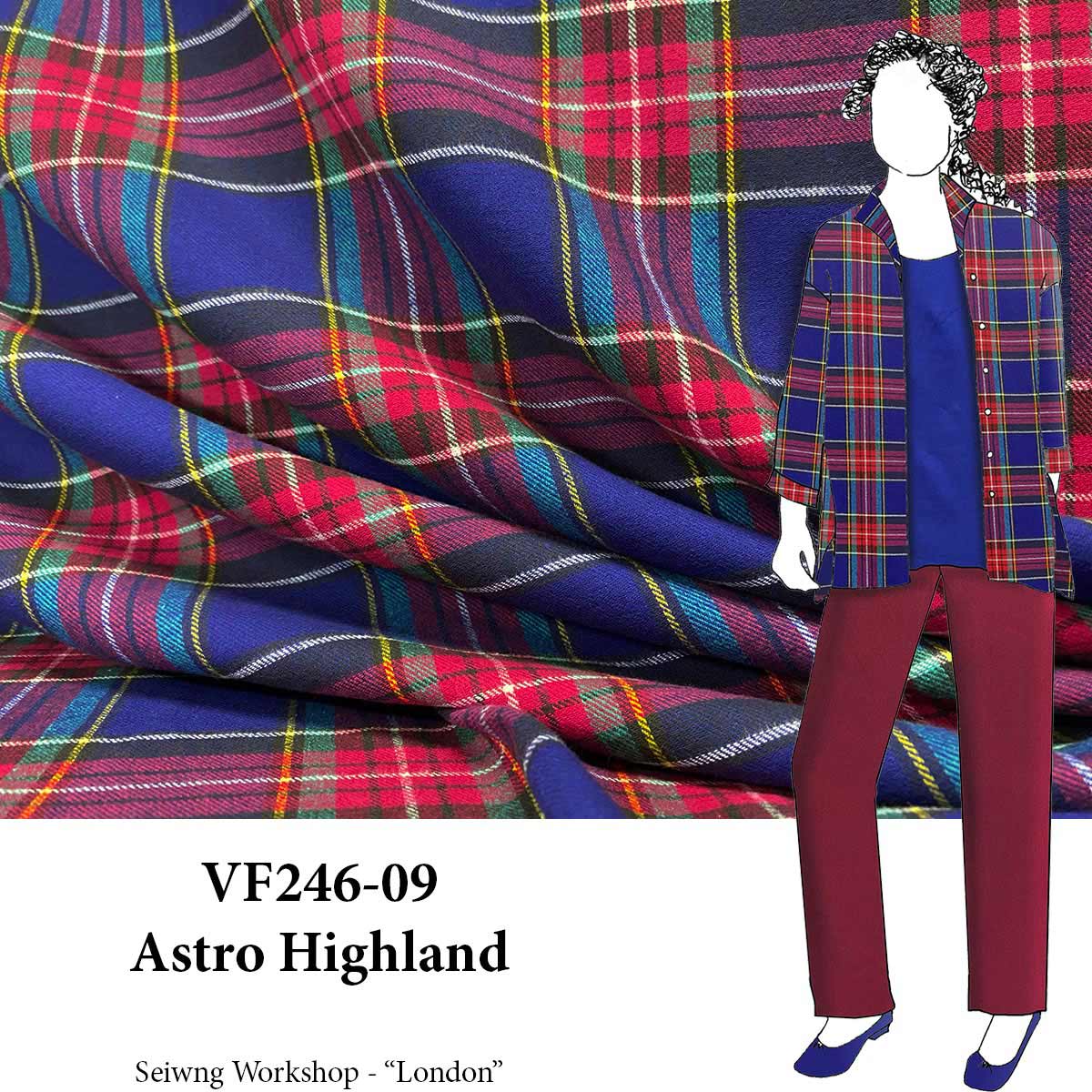 VF246-09 Astro Highland - Blue & Red Tartan Yarn-Dye Cotton Flannel Fabric