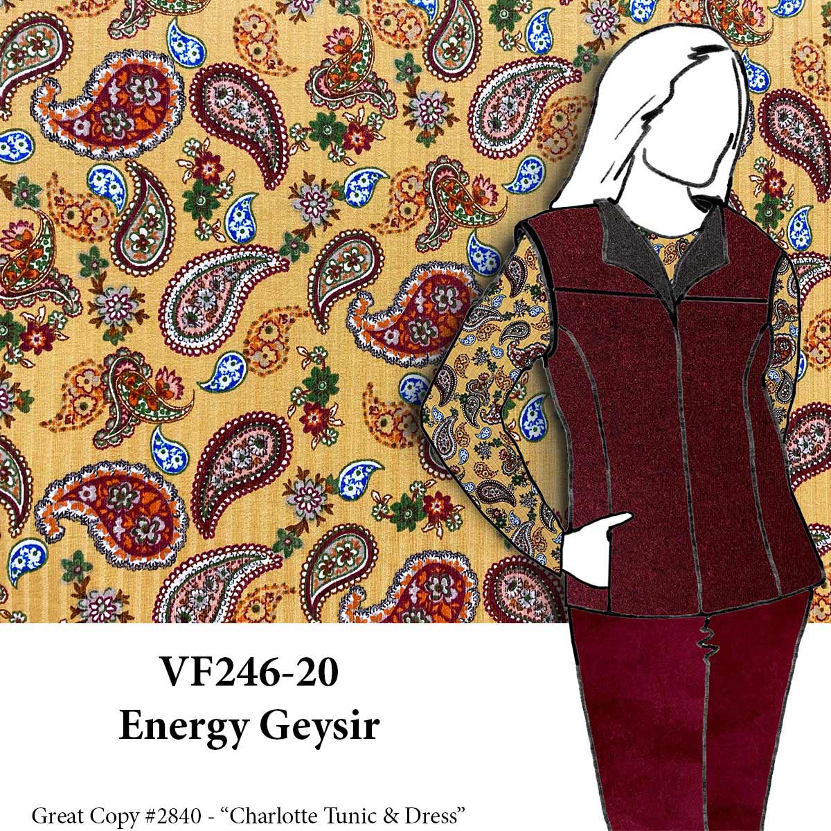 VF246-20 Energy Geysir - Colorful Paisley on Camel Rib Knit Fabric