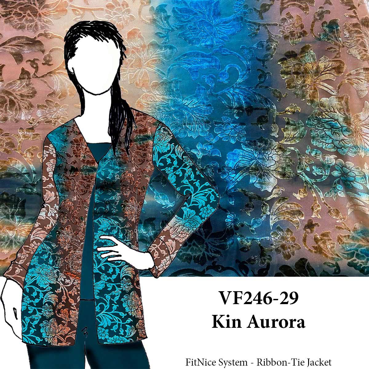 VF246-29 Kin Aurora - Teal and Copper Designer Stretch Velvet Burn-out Knit Fabric