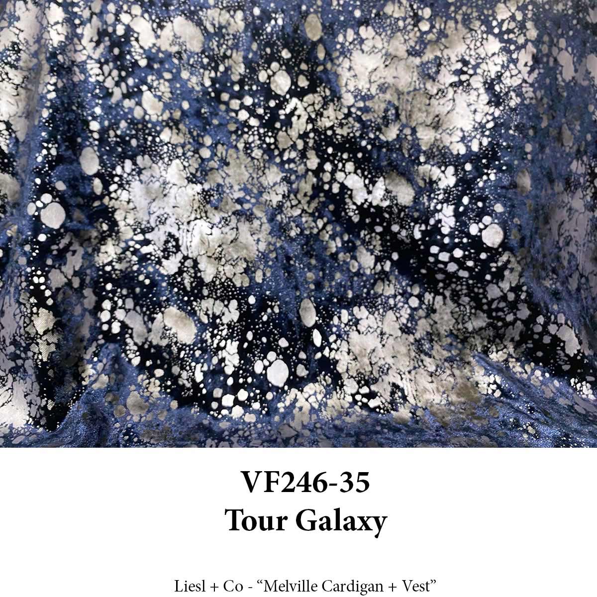 VF246-35 Tour Galaxy - Silver on Navy Designer Stretch Velvet Fabric