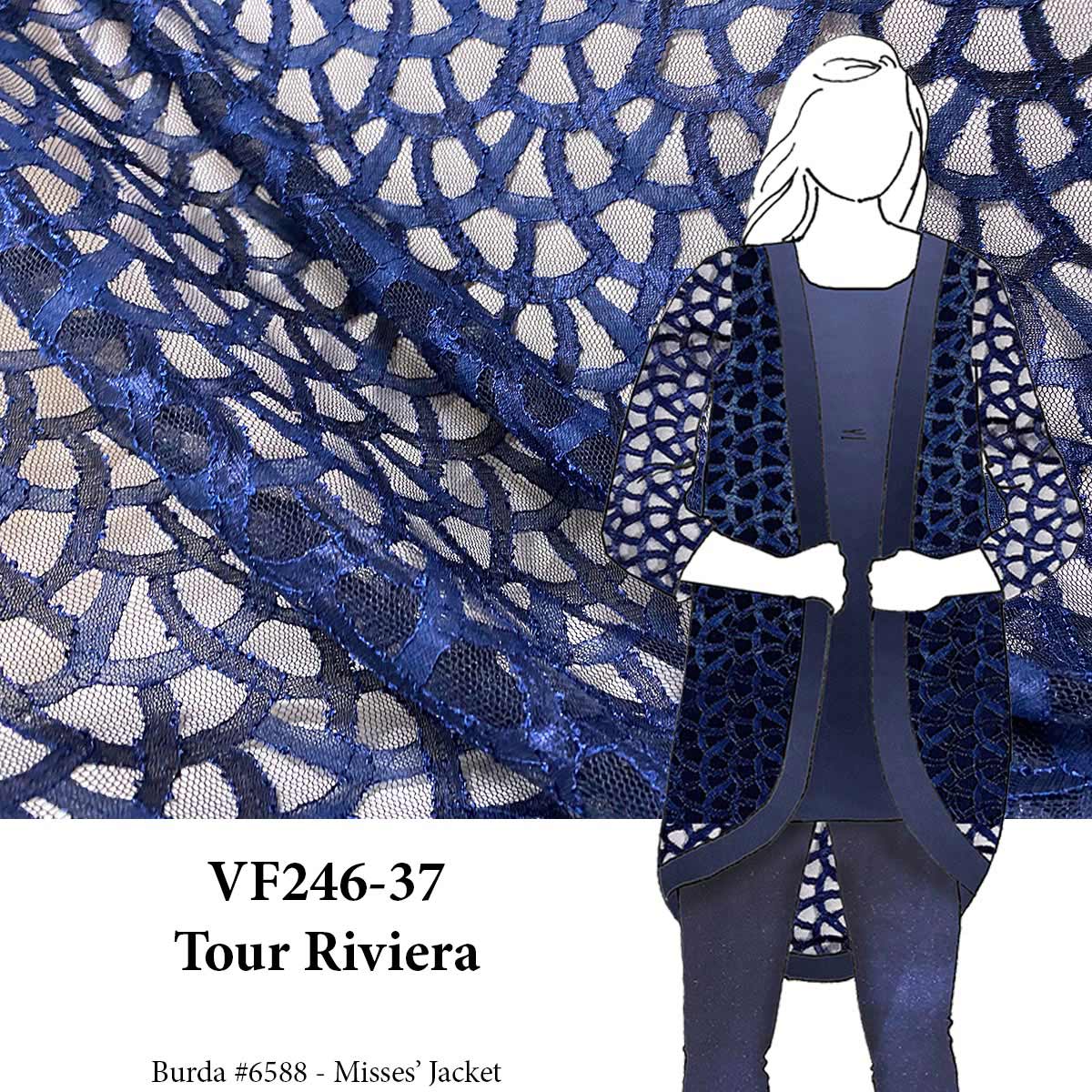 VF246-37 Tour Riviera - Navy Ribbon-Lace Mesh Fabric