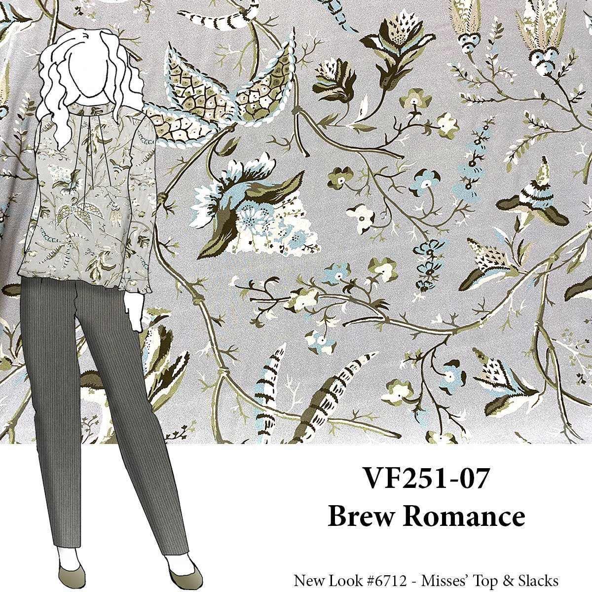 VF251-07 Brew Romance - Muted Tones on Gray Rayon Crepe Georgette Fabric