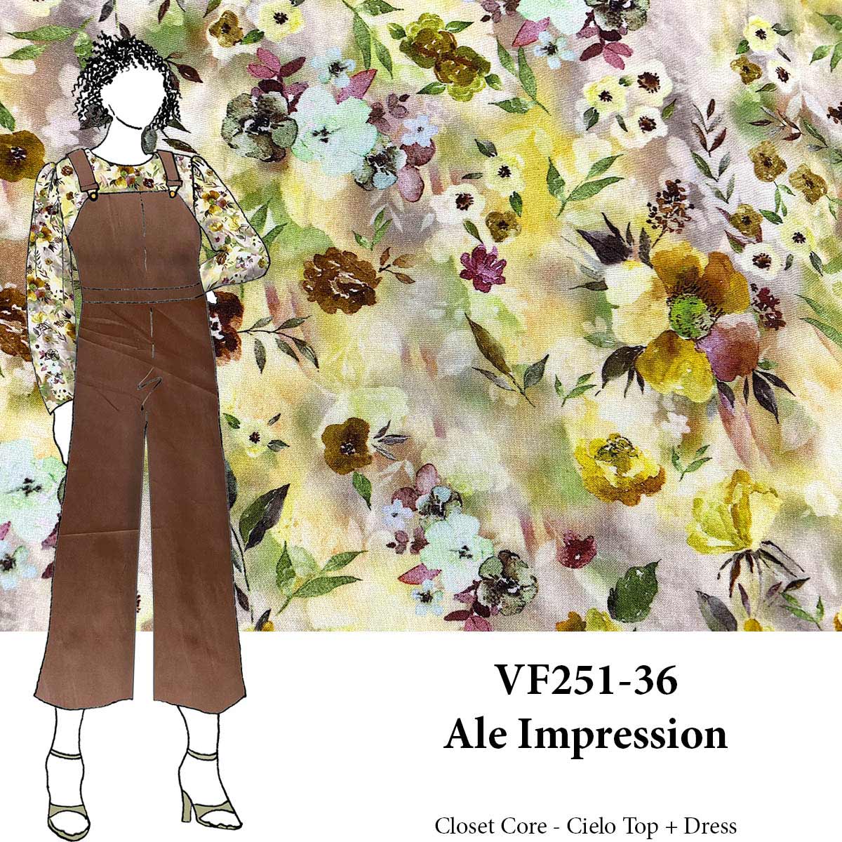 VF251-36 Ale Impression - Muted Floral Rayon Challis Fabric