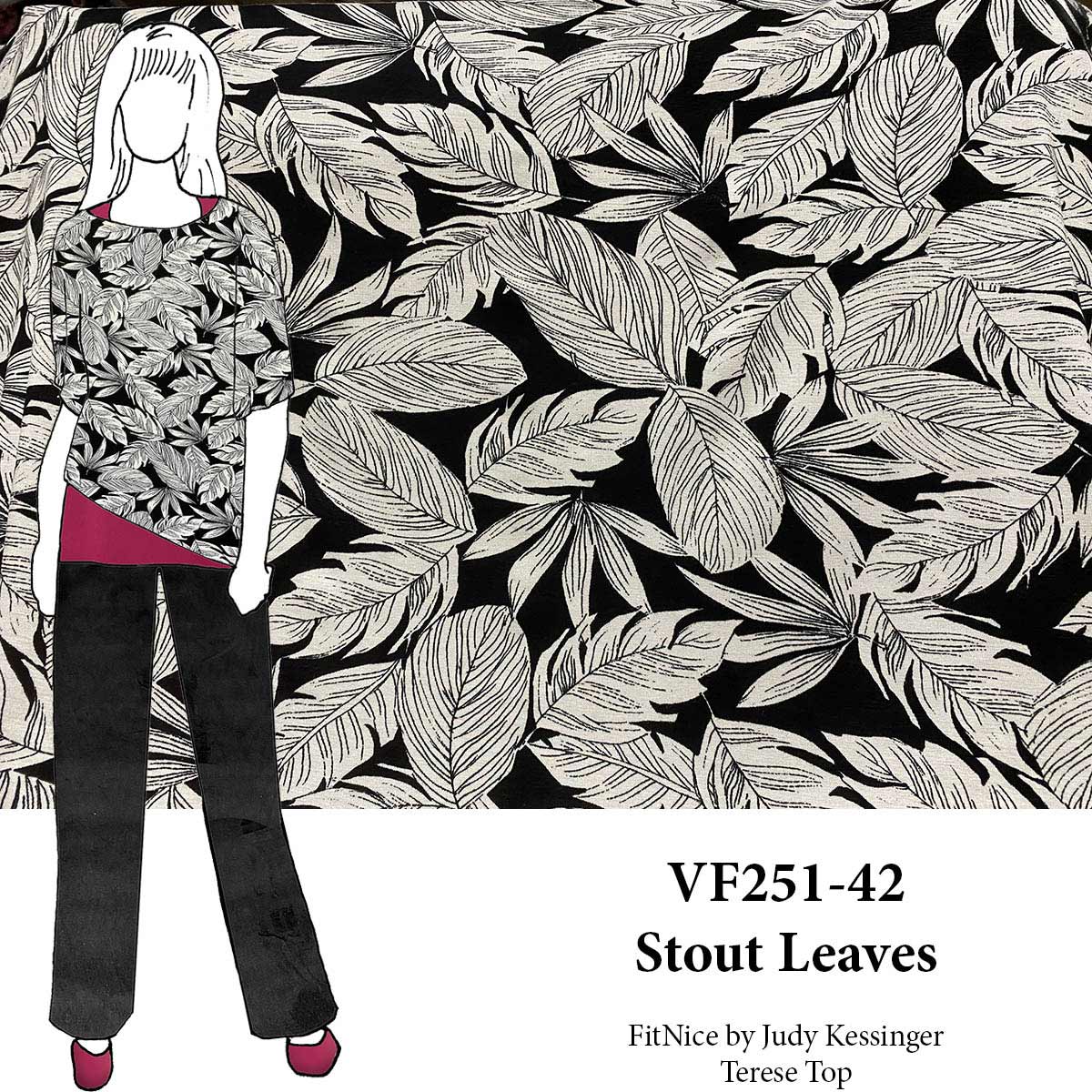 VF251-42 Stout Leaves - Black & Off-White Rayon Jersey Fabric
