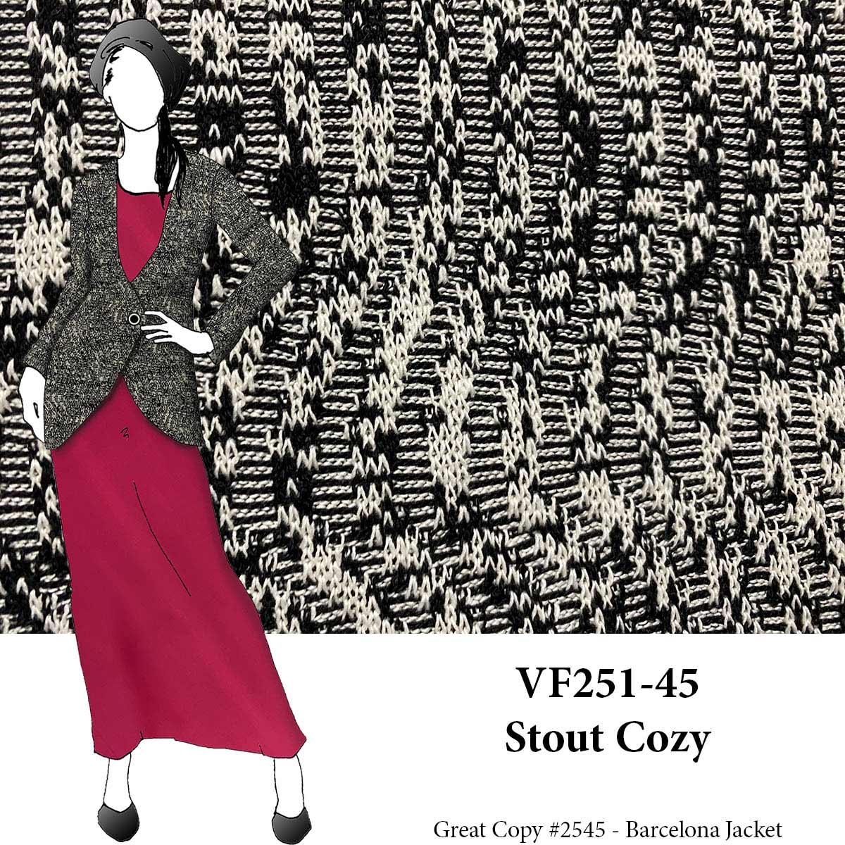 VF251-45 Stout Cozy - Black & White Thick Textured Sweater Knit Fabric by Andria Lieu