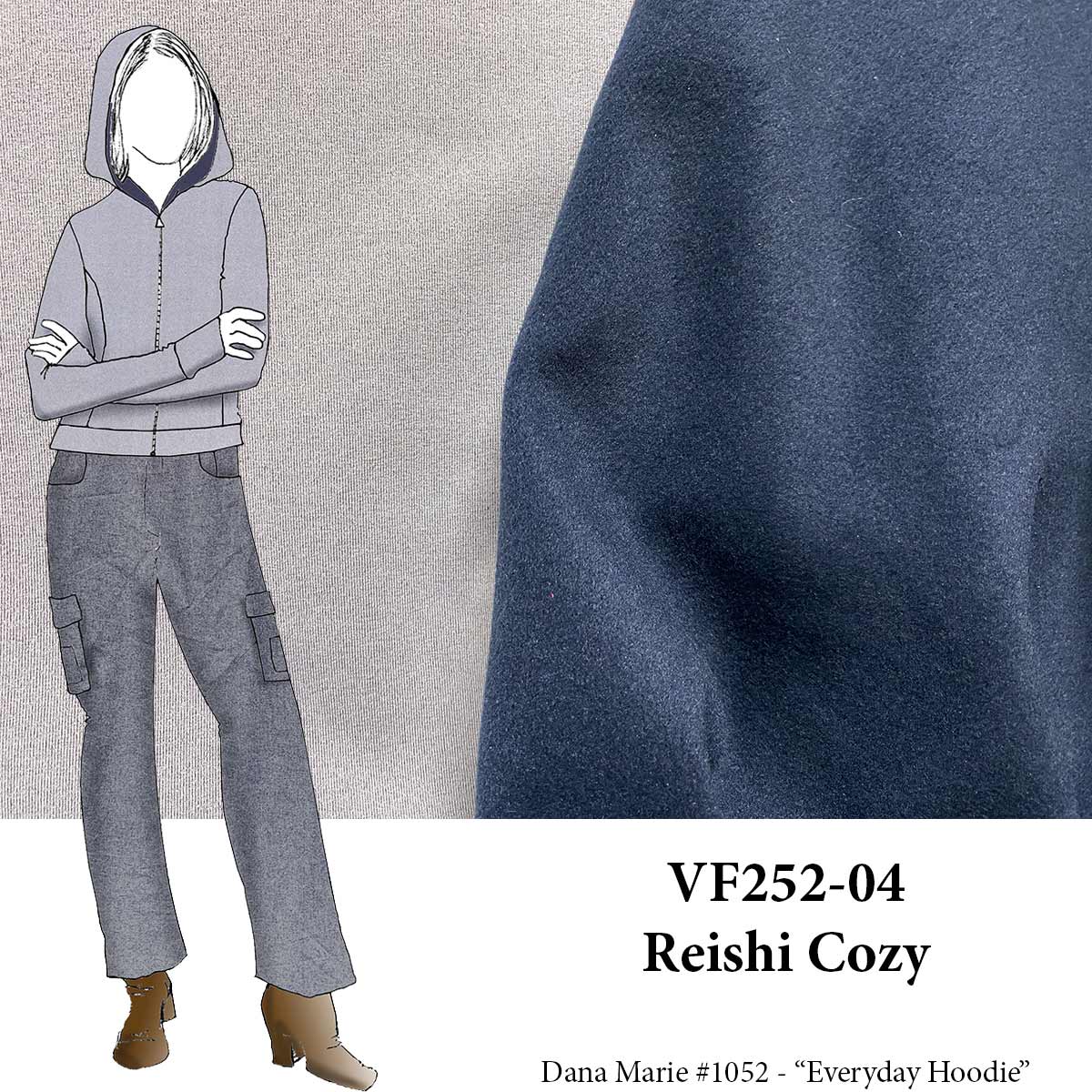 VF252-04 Reishi Cozy - White and Navy Water-repellent Extra-wide Sweatshirt Fleece Fabric