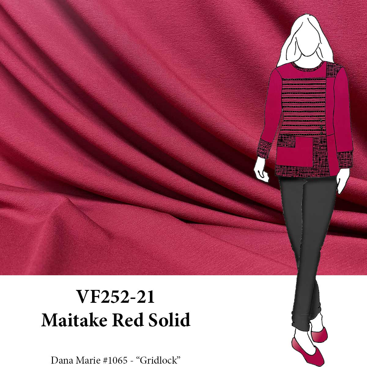 VF252-21 Maitake Red Solid - Red Rayon Jersey Knit Companion Fabric