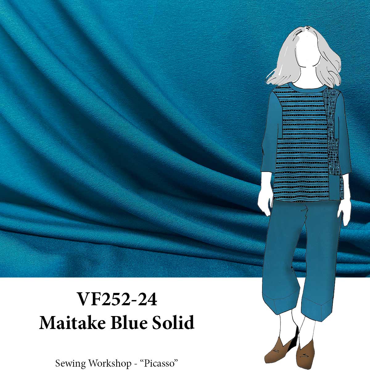 VF252-24 Maitake Blue Solid - Rayon Jersey Knit Companion Fabric