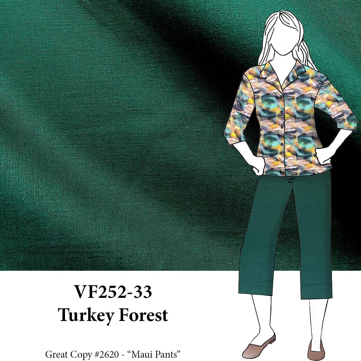 VF252-33 Turkey Forest - Dark Green 5oz Euro Linen Fabric