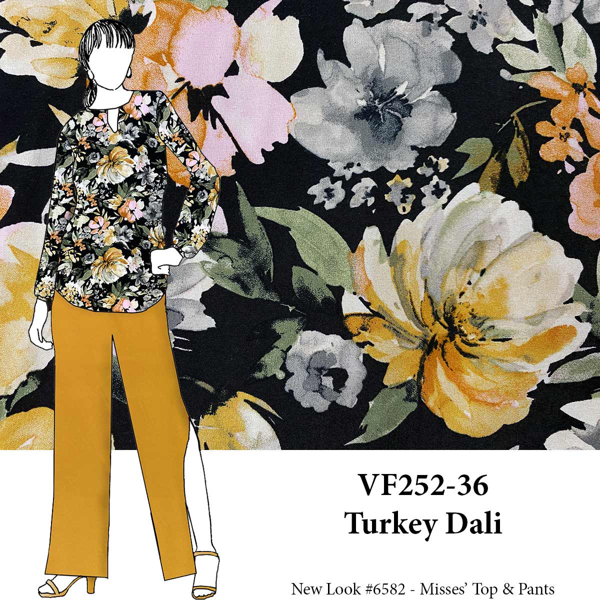 VF252-36 Turkey Dali - Watercolor Floral Rayon Print Fabric from Telio