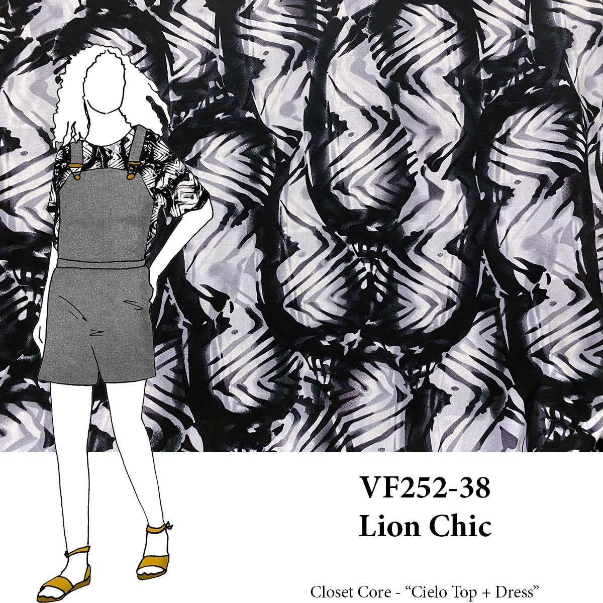 VF252-38 Lion Chic - Grey-Black Abstract Rayon Challis Fabric