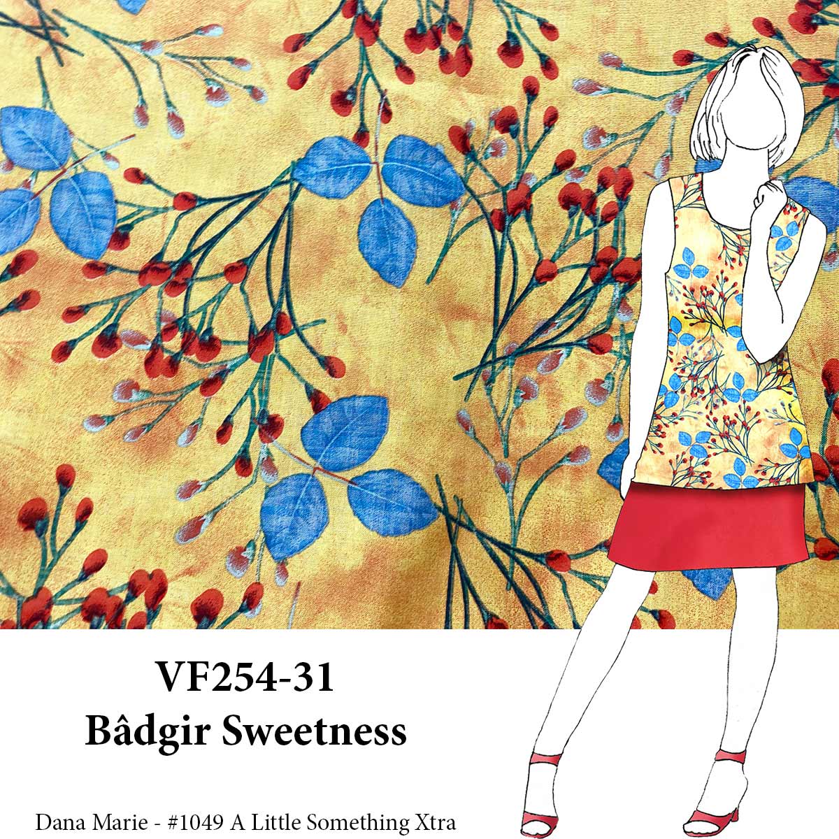 VF254-31 Bâdgir Sweetness - Floral Print on Mottled Yellow Cotton Lawn Fabric