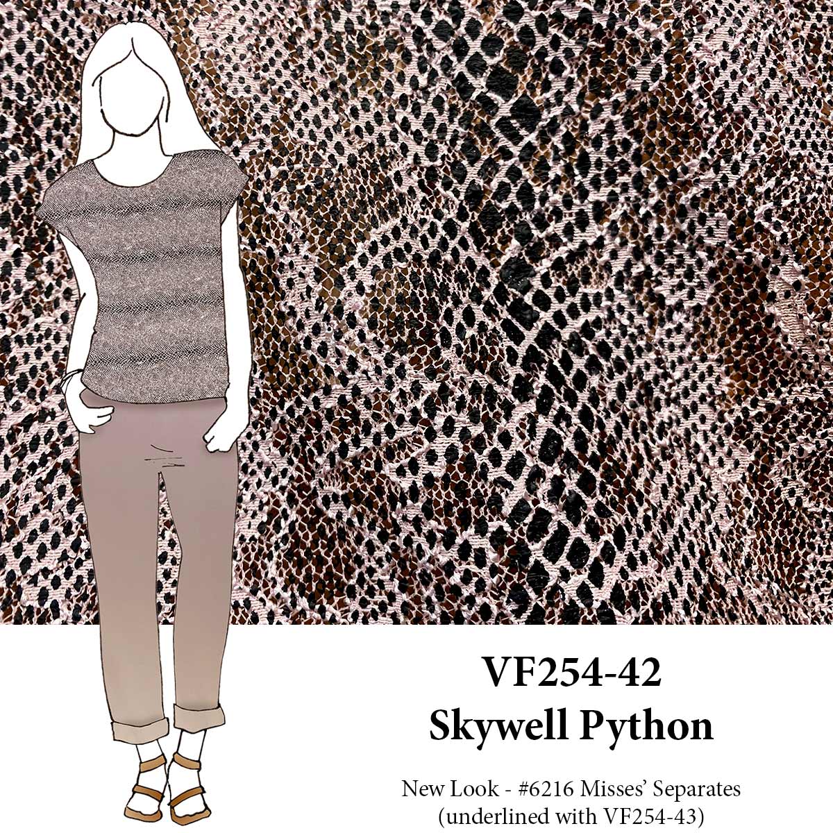 VF254-42 Skywell Python - Light Mauve Stretch Lace Fabric with Black Reptile Design