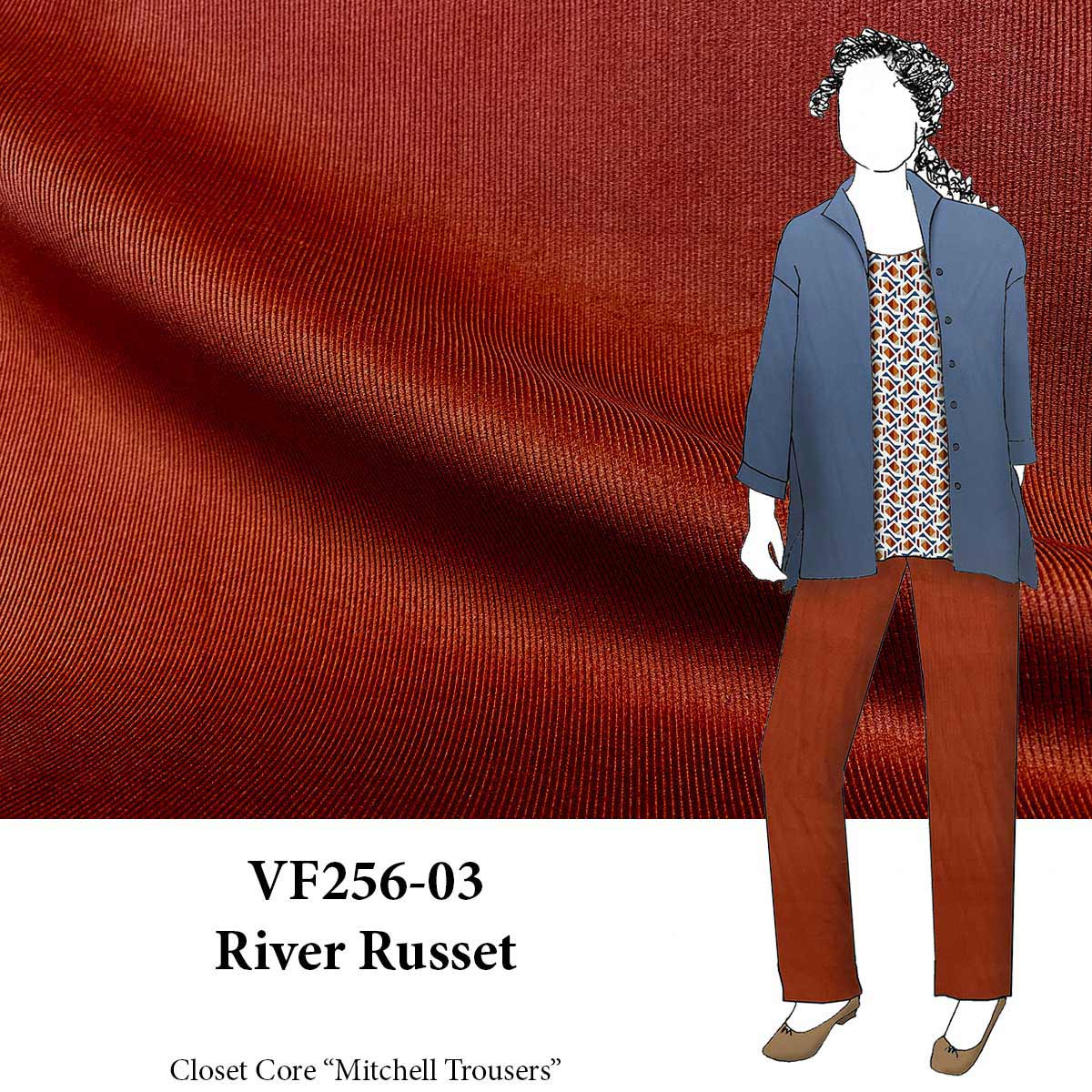 VF256-03 River Russet - Rust Cotton Corduroy Fabric