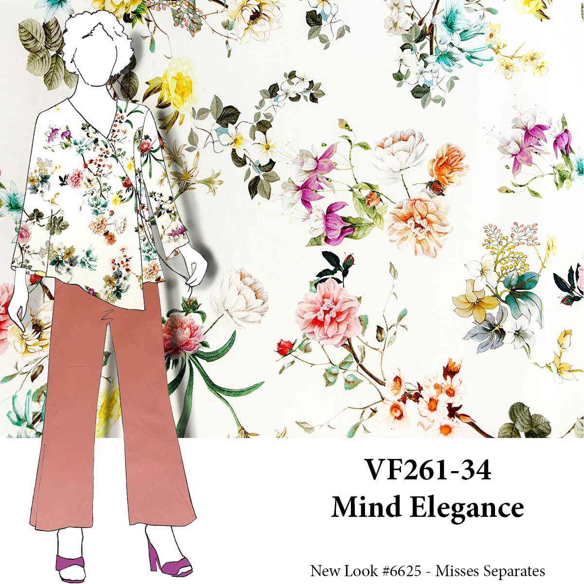 VF261-34 Mind Elegance - Exquisite Floral Rayon Challis Fabric