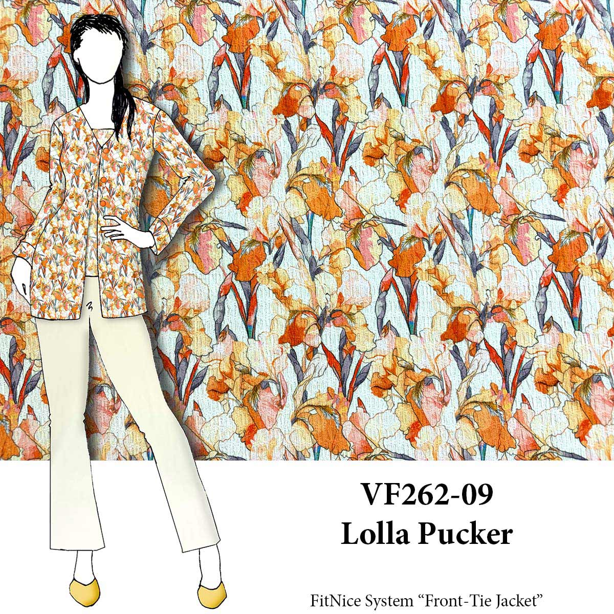 VF262-09 Lolla Pucker - Apricot Textured Orchid Print Knit Fabric