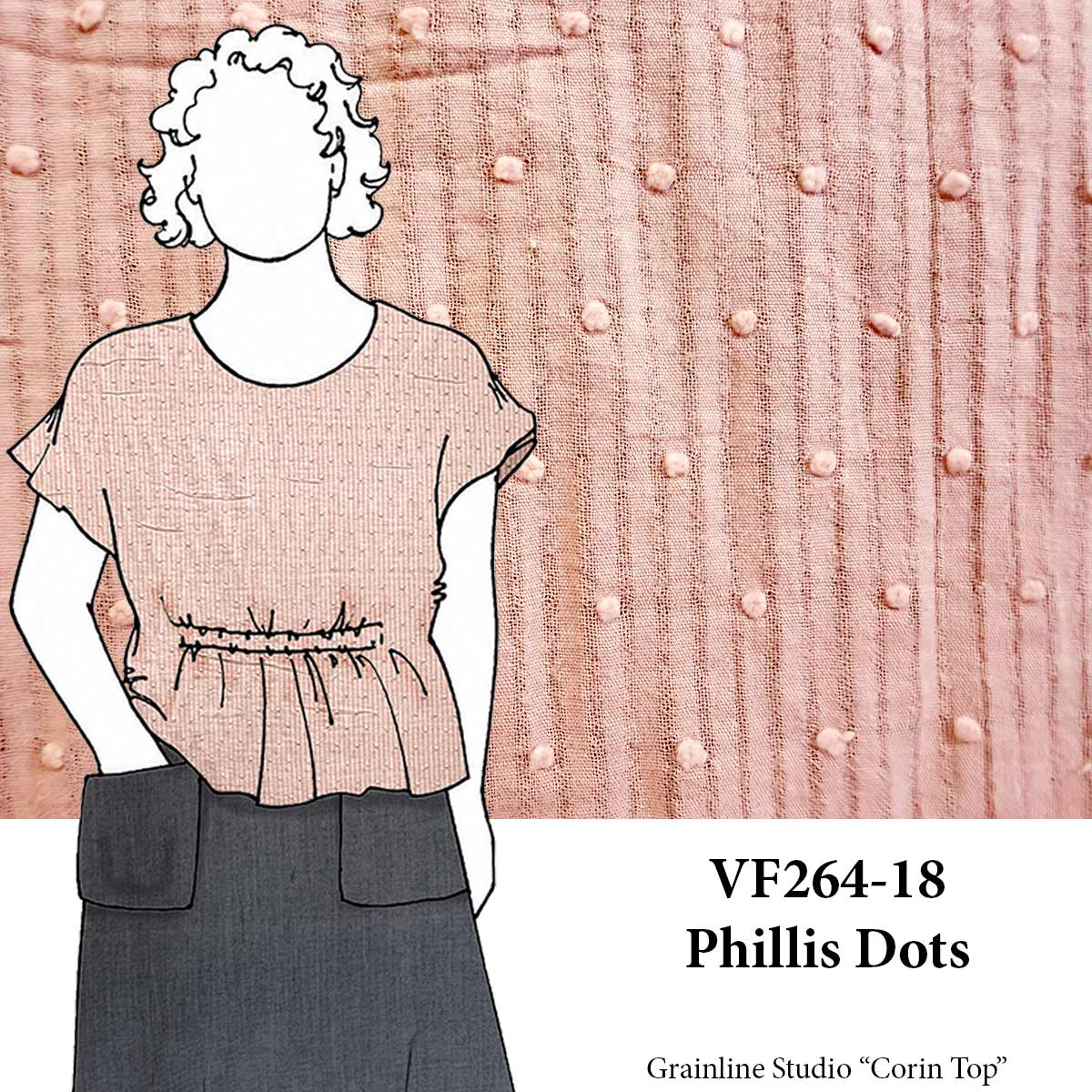 VF264-18 Phillis Dots - Peach Cotton Swiss Dot Stripe Fabric